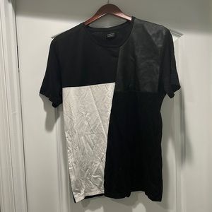 Mens Zara Tee with black leather and mesh panel detail